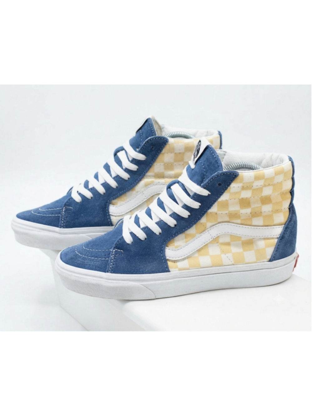 Vans SK8-Hi Suede High Top Blue Yellow Leather 721356 Skate Shoes women's Size 8